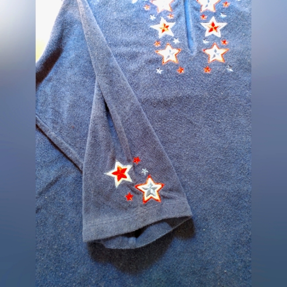 Quacker Factory Patriotic Terry Pullover Robe With Star Embroidery - Picture 3 of 7